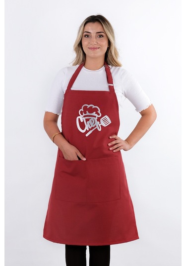 Unisex Master Chef Ayar Askılı Mutfak Önlüğü Vişne