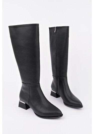 Muggo Collie Sivri Burun Yandan Fermuarlı Topuklu Kadın Çizme siyah