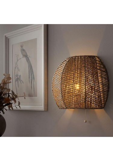Duvar Lambası El Örgüsü Meridyendukkan Deniz Sazı Naturel Duvar Dekorasyonu-aplik