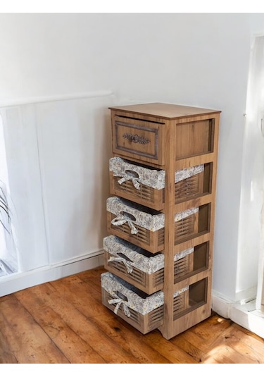 Ahşap 5 Çekmeceli Yıkanabilir Bezli Sebzelik Atlantik Çam