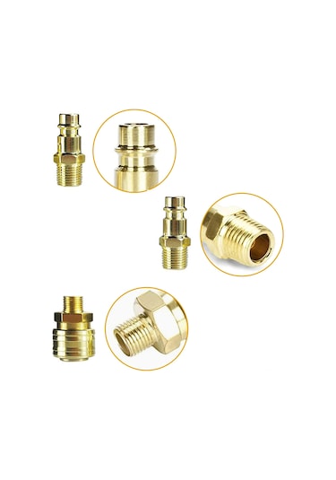 Vkemall 10 Parça Bakır Hava Koppler Seti: Hızlı Bağlantı, 1/4" Bsp Ve 8mm Hortum Uyumlu Fitingler Altın