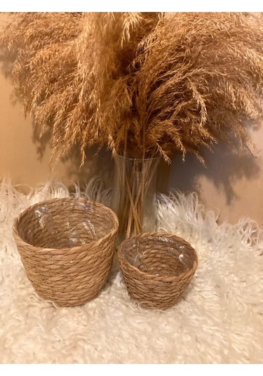 V Şeklinde Hasır Kalın Örgü İçi Poşetli Saksılık Küçük Ve En Küçük Boy