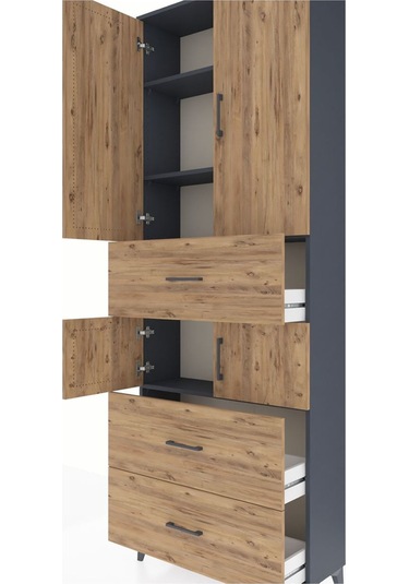 Arges Dolap 4 Raflı 3 Çekmeceli 4 Kapaklı 88x30x243 Antrasit-çam Antrasit