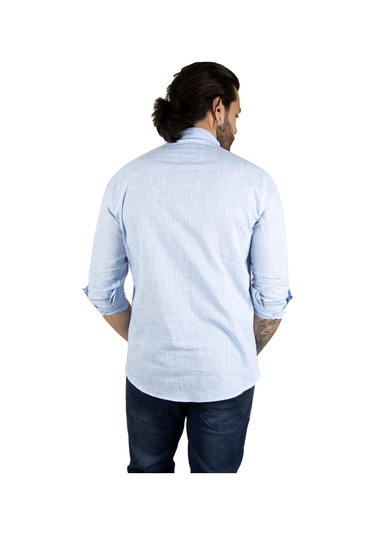 Deepsea Erkek Mavi Yarım Düğme Gömlek 2201914 Mavi