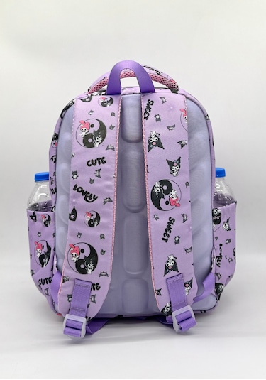 Sevimli Karakter Desenli Beslenmeli İlkokul Çanta Seti Lila