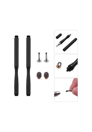 Vkemall 2 Adet Siyah Metal Dairesel Ve Fiber Uçlu Kalemler - Çizim Ve Yazma İçin Üniversal Dokunmatik Ekran Stili, 2 Adet Dairesel Ve 2 Adet Fiber Yedek Uç İle