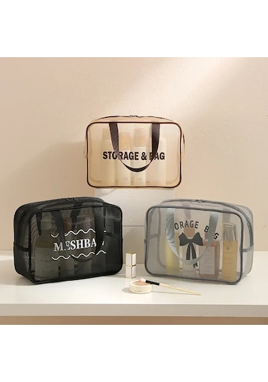 Konesam Büyük Boy Siyah Mesh Seyahat Kosmetik Çantası - Su Geçirmez, Nefes Alır, Organize Edici, Toptan Alım İçin Uygun