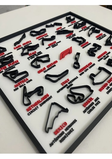 F1 Pistleri 3d Çerçeve - Formula 1 Yarış Pisti Dekoratif Tablo