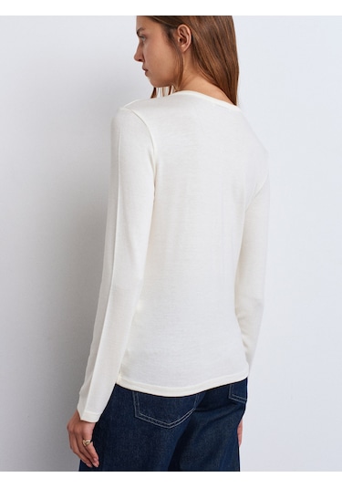 Dilvin 31544 Düğmeli Uzun Kollu Top-ekru Ekru