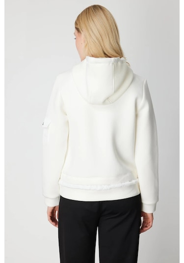 On Fashion Kadın Kapüşonlu Cepli Ekru Mont 60703 Ekru