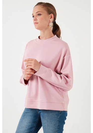 Lela Streç Bisiklet Yaka Oversize Fit Scuba Bayan Sweat 5865879 Gül