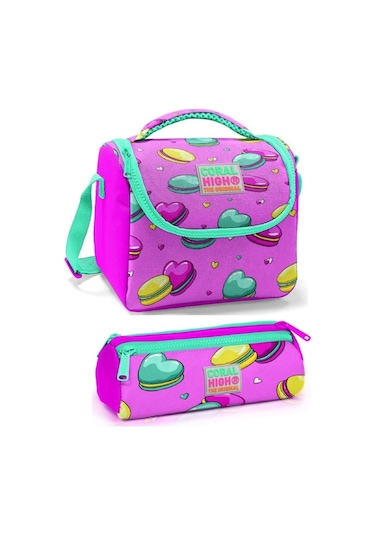 Coral High Kız Çocuk Pembe Makaron Beslenme Çantası Seti