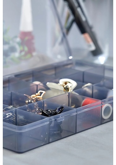 Bayev 5 Adet Füme 18 Bölmeli Avantajlı Takı Aksesuar Saklama Kutusu Gri