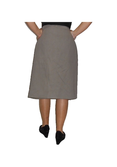 Koyu Krem Cepli Piliseli Diz Boyu Etek Krem