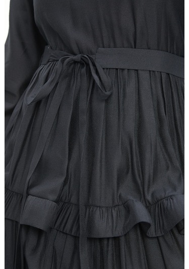 Kat Kat Fırfırlı Ve Bağcıklı Midi Boy Elbise - Günlük Ve Özel Günler İçin Modern Şıklık Bordo