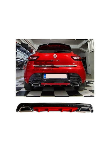 Renault Clio 4 Difüzör Arka Tampon Eki 2 Egzoz Çıkışlı Kırmızı Lü