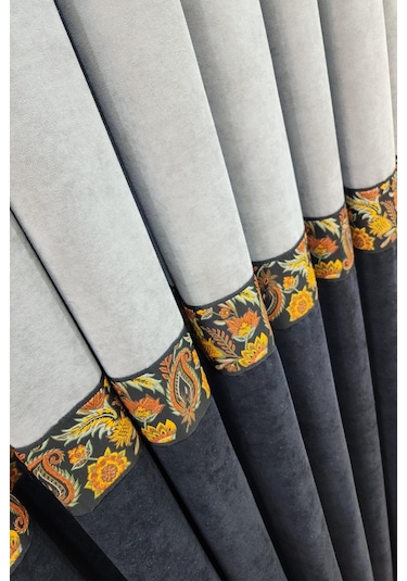 Country Fon Perde Gri Siyah Renk Gri