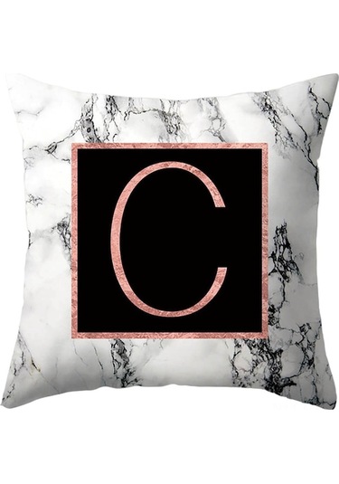 Harf Desenli Mermer Desenli Kumaş Yastık Kılıfı, Yumuşak Ve Konforlu, Ev Dekorasyonu, 44x44 Cm, 87g, 26 Farklı Stilde A-z Diğer Diğer