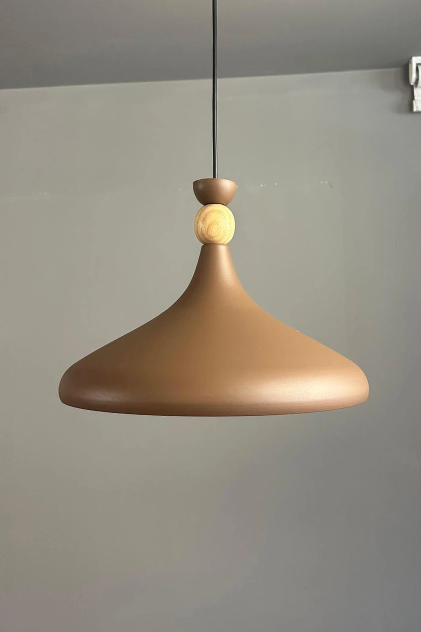 Sütlü Kahve Ahşap Şapka Tekli Avize Sarkıt Salon Mutfak Cafe Butik Lamba Aydınlatma Avizeler Sütlü Kahve