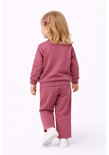Kız Çocuk Taşlı Sweatshirt Pantolon Takım Bgl-st05273 Fuşya