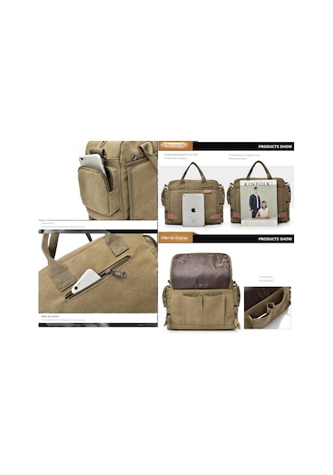 Çok Amaçlı Trend Çok Bölmeli Kanvas Büyük Kapasiteli Omuz Çantası D7017 Haki