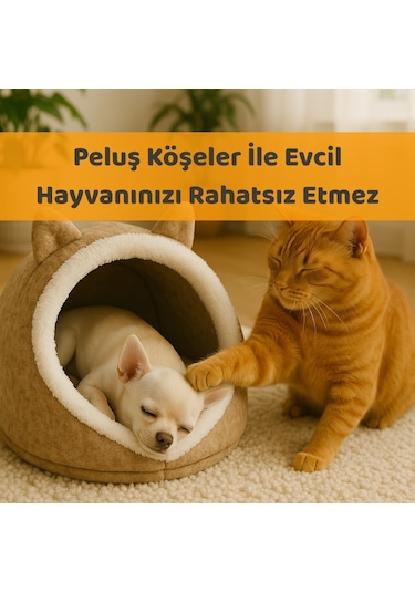 Beylini Katlanabilir Kedi Evi Pet Yatağı Keçe Krem 40x35x34 Cm