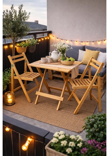 Ahşap Katlanır Masa Sandalye Piknik Bahçe Balkon