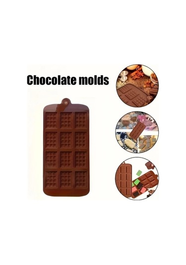 Trendooze Gaojunshop01 12 Gözlü 3d Silikon Çikolata Kalıbı - Kahverengi, Isıya Dayanıklı, 20 Izgaralı