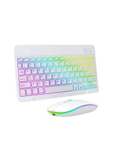 Bluetooth Klavye Mouse Seti Aydınlatmalı Türkçe Q Ergonomik Tasar