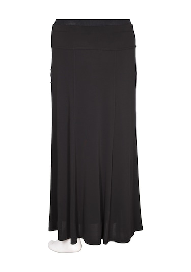 Hesna Kadın Hazan Krep Yanı Biyeli Astarlı Lastikli Siyah Etek Siyah