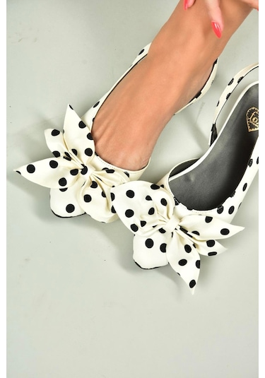 Fox Shoes H726809004 Beyaz Puantiye/siyah Kumaş Kadın Babet Beyaz Puantiye/siyah-kumaş