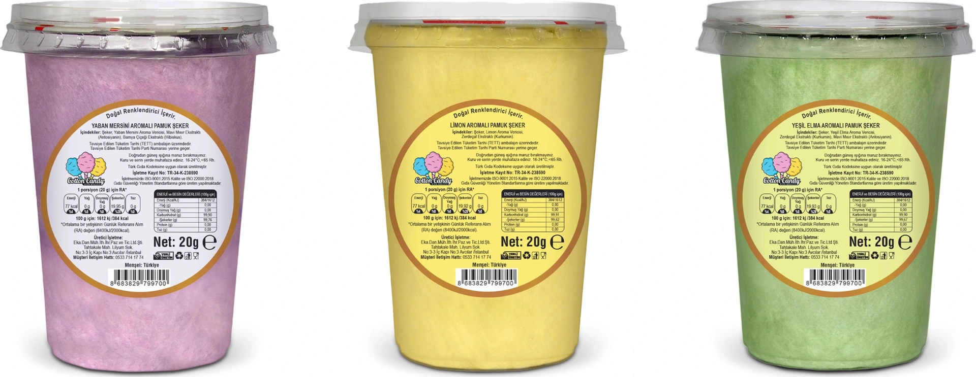 Yaban Mersini, Limon, Elma Aromalı 3'lü Gurme Pamuk Şekerler