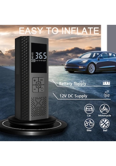 Xuweiwei Siyah Taşınabilir Lastik Şişirme Kompresörü 150 Psı Araba Motosiklet Bisiklet Lastik Pompası Led Işıklı Basınç Göstergeli