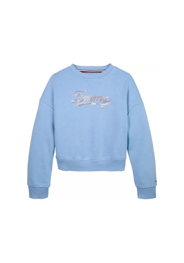 Kız Çocuk Payetli Script Logolu Sweatshirt - Mavi Cloudy Blue