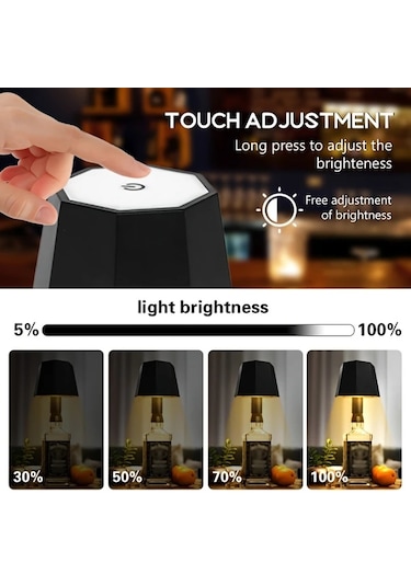 Chuangyinshop Siyah Sekizgen Şarap Şişesi Led Lamba, 3 Renk Dokunmatik, Usb Şarjlı, Pilli Dekoratif Aydınlatma