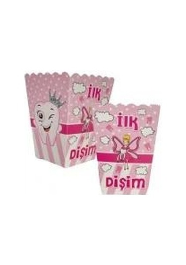 8 Adet - Mısır Kutusu Popcorn Diş Partisi Kız Pembe Diş Buğdayı Parti Seti