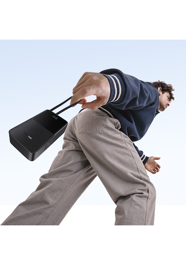 Baseus Enerfill Bipow2 Pro 20000mah Dahili Usb-c Kablolu, 22,5 W Hızlı Şarjlı, Led Ekranlı Powerbank, Siyah Siyah