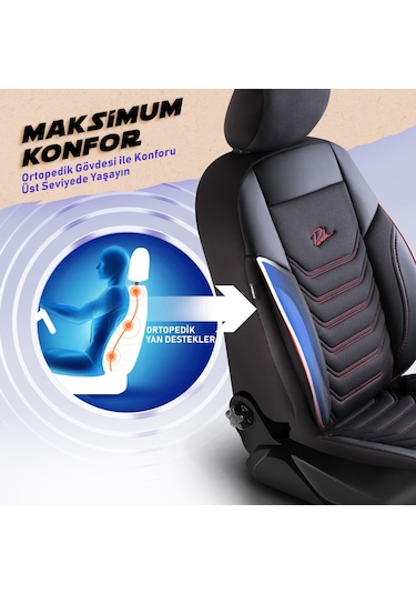 Panda Florida Serisi Pike Kumaş Oto Koltuk Kılıfı Siyah - Kırmızı