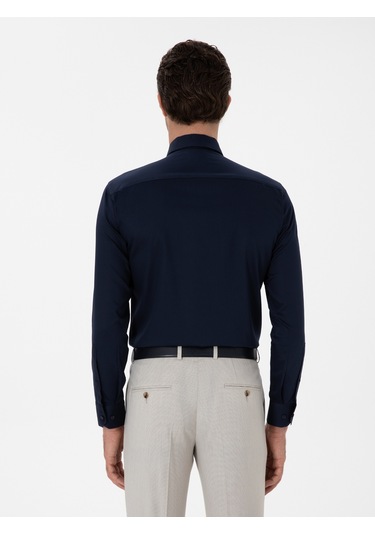 Cacharel Lacivert Slim Fit Pamuklu Klasik Gömlek