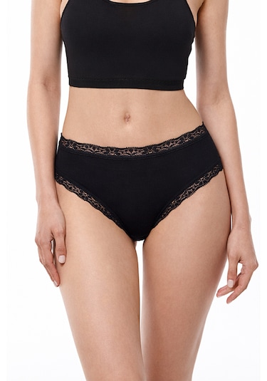Malabadi Kadın 3'lü Paket Ultra Yumuşak Micro Modal Dantelli Slip Külot 3m700 Siyah
