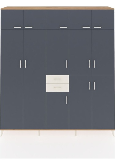Hyperion Dolap 10 Raflı 2 Çekmeceli 3 Askılı 220x44x243 Çam-antrasit/aytaşı Antrasıt/aytası