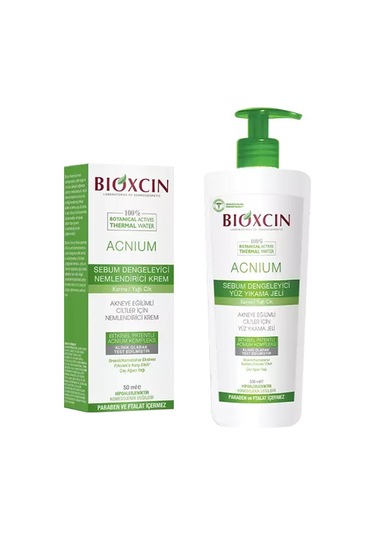 Bioxcin Acnium Sebium Dengeleyici Yüz Yıkama Jeli 500 ML + Bioxcin Acnium Sebum Dengeleyici ve Nemlendirici Krem 50 ML