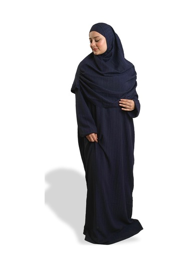 2 Parça Namaz Elbisesi Dokuma Kendinden Desenli 2502 02 Lacivert