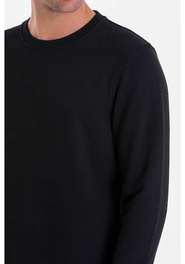 Hatemoğlu Regular Fit Düz Pamuklu Bisiklet Yaka Sweatshirt Siyah