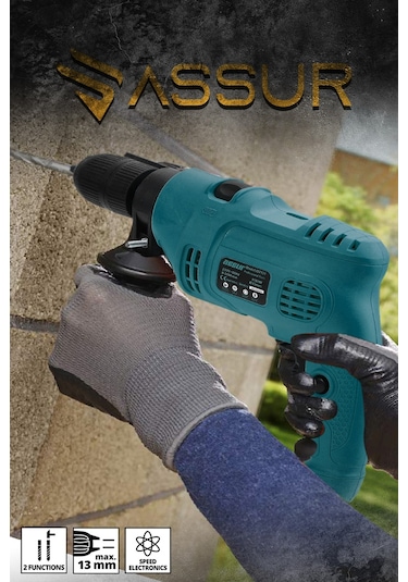 Assur ASR205 500W 13MM Elektrikli Matkap Mavi