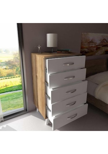 Dekorister Cemre 5 Çekmeceli Şifonyer Beyaz-Ceviz