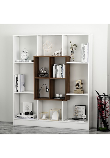 Mars Kitaplık - Parlak Beyaz / Ceviz