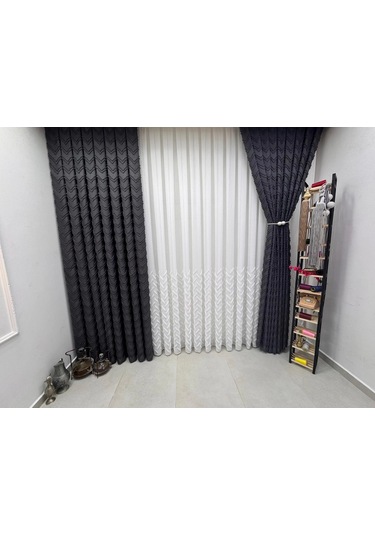 Nivemeshome Mayıs 1-027p Yarı Desen Ekru 1/3 Pileli Tül Perde