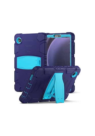 Samsung Galaxy Uyumlu Tab A9 3 Katmanlı Koruma Ekran Çerçevesi + Pc + Silikon Şok Geçirmez Kombinasyon Tableti Tutucu İle