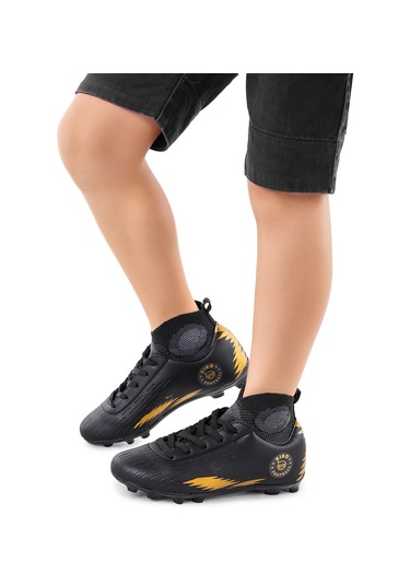 Kiko Kids Tusa Fkp Boğazlı Krampon Çim Saha Erkek Çocuk Futbol Ayakkabı Siyah - Altın Siyah - Altın